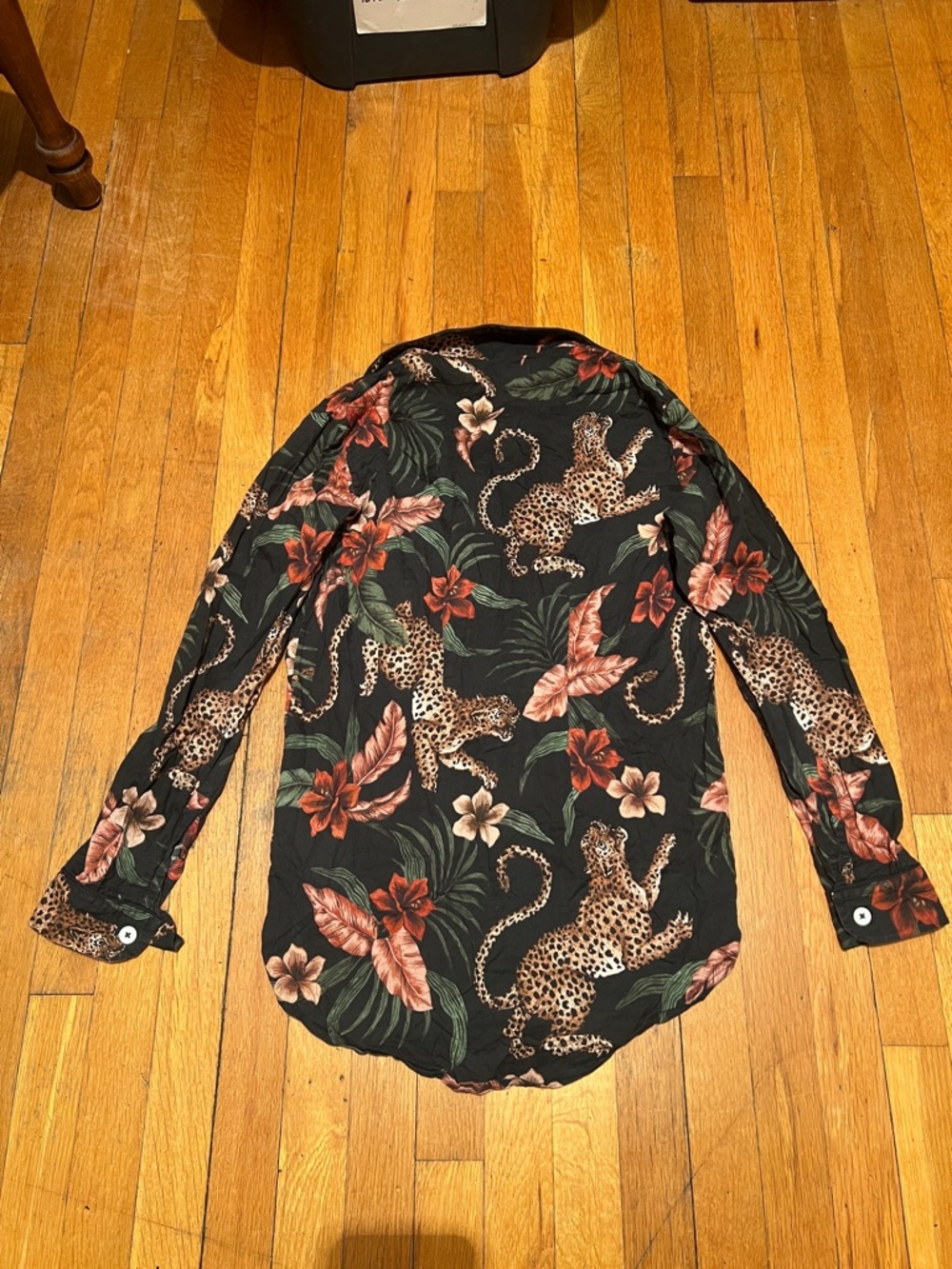 Leopard & Floral Satin Pajama Top - Black with Rust Floral - Picture 14 of 15
